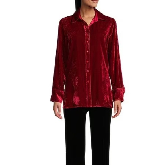 John Mark Velvet Point Collar Long Sleeve Button Front Tunic Scarlet Romantic - Picture 3 of 7